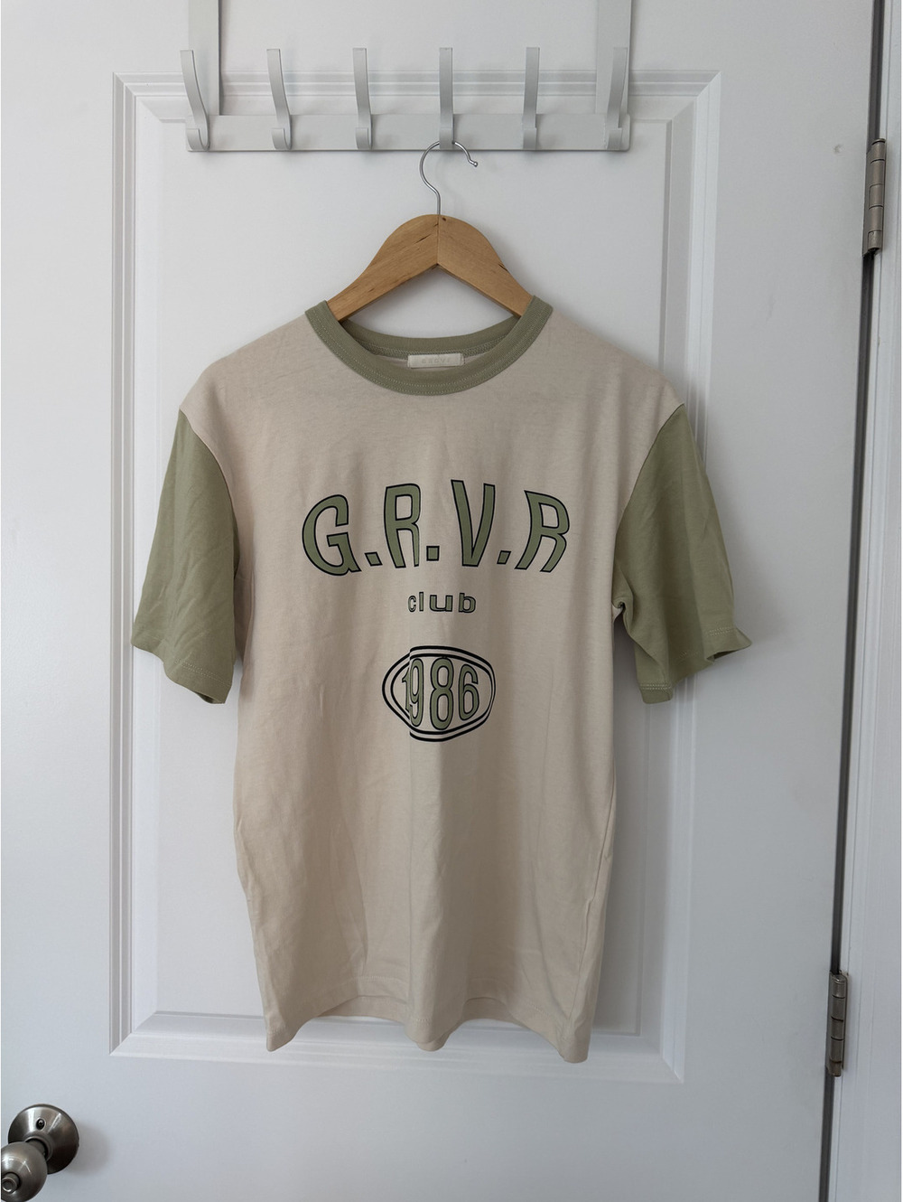 Grove Graphic Tee with Olive Green Sleeves and Collar